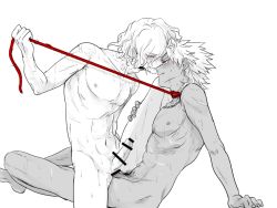 Rule 34 | 2boys, abs, amakusa shirou (fate), anal, censored, edmond dantes (fate), erection, evil grin, evil smile, fate/grand order, fate (series), grin, leash, male focus, male penetrated, masakane, monochrome, multiple boys, muscular, naughty face, nude, pectorals, penis, pet, rope, sex, sitting, smile, smirk, straddling, testicles, yaoi