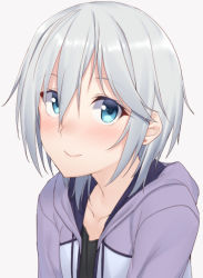 Rule 34 | 10s, 1girl, anastasia (idolmaster), blue eyes, blush, earrings, idolmaster, idolmaster cinderella girls, jewelry, looking at viewer, mikazuchi zeus, short hair, silver hair, smile, solo