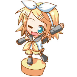 Rule 34 | blonde hair, blue eyes, chibi, detached sleeves, hair ribbon, kagamine rin, minami (colorful palette), one eye closed, ribbon, solo, vocaloid, wink