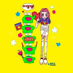 Rule 34 | 1girl, digimon, digimon (creature), looking at viewer, numemon, pink hair, skirt, smile, star (symbol), tachikawa mimi