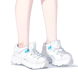 Rule 34 | 1girl, blue archive, chinese commentary, close-up, commentary, cross-laced footwear, footwear focus, hibiki (blue archive), highres, legs, making-of available, no socks, shadow, shoelaces, shoes, simple background, sneakers, solo, white background, white footwear