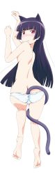 Rule 34 | 1girl, absurdres, anal tail, animal ears, ass, barefoot, black hair, breasts, butt crack, butt plug, cat ears, cat girl, cat tail, dakimakura (medium), fake tail, feet, female focus, from above, from behind, gokou ruri, highres, long hair, long image, looking at viewer, looking back, lying, mole, mole under eye, on stomach, ore no imouto ga konna ni kawaii wake ga nai, panties, print panties, red eyes, sex toy, soles, solo, suzumeko, tail, tall image, toes, underwear
