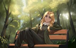 Rule 34 | bench, blonde hair, jessie (veyonis), park, park bench, veyonis