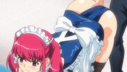 Rule 34 | all fours, animated, animated gif, apron, ass, ass shake, black legwear, blush, cosplay, fingering, maid, maid headdress, natsumize sukumi, pink eyes, pink hair, red hair, school swimsuit, swimsuit, teasing, thighhighs, thighs, trembling, tsundere inran shoujo sukumi, twintails, vaginal