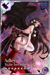 Rule 34 | 1girl, adley (age of ishtaria), age of ishtaria, ass, black hair, highres, long hair, red eyes, solo, squatting, staff, star (symbol), tagme, very long hair, wings