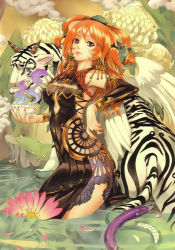 Rule 34 | china dress, chinese clothes, colorful, dress, earrings, eiwa, highres, jewelry, original, solo, tattoo, tiger, water