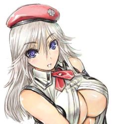 Rule 34 | 10s, 1girl, alisa ilinichina amiella, amania orz, blue eyes, breasts, god eater, god eater 2: rage burst, large breasts, long hair, looking at viewer, namco, no bra, silver hair, simple background, smile, solo, underboob, white background