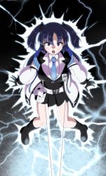 Rule 34 | 1girl, animated, animated gif, black eyes, blue archive, boots, breasts, coat, donelectric don, electrocution, epilepsy warning, hair ornament, long hair, miniskirt, nipples, nude, open mouth, purple hair, skeleton, skirt, solo, two side up, x-ray, yuuka (blue archive)