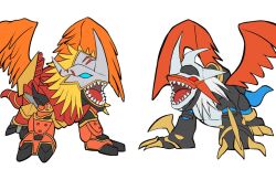 Rule 34 | ancientgreymon, armor, blue eyes, claws, digimon, digimon (creature), horns, imperialdramon, imperialdramon dragon mode, red eyes, sharp teeth, simple background, tail, teeth, white background, wings