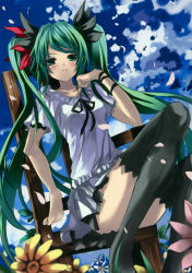 Rule 34 | 1girl, absurdres, green eyes, green hair, hair ribbon, hatsune miku, highres, image sample, long hair, ribbon, shino (eefy), thighhighs, twintails, vocaloid, world is mine (vocaloid)