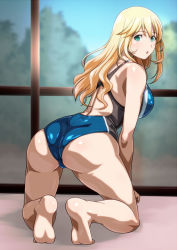 Rule 34 | 10s, 1girl, ass, atago (kancolle), barefoot, blonde hair, breasts, competition swimsuit, kantai collection, large breasts, long hair, monteriakitto, one-piece swimsuit, soles, solo, swimsuit