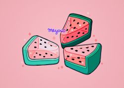 Rule 34 | artist name, cake, food, food focus, fruit, meyoco, no humans, original, pink background, see-through, simple background, sparkle, watermelon