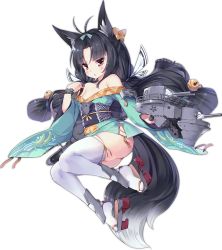 Rule 34 | 1girl, animal ear fluff, animal ears, antenna hair, artist request, azur lane, black hair, breasts, chestnut mouth, cleavage, fox ears, fox tail, full body, hair ribbon, highres, holding, japanese clothes, kimono, long hair, looking at viewer, low twintails, machinery, off shoulder, official art, red eyes, ribbon, simple background, solo, tail, thighhighs, thighs, transparent background, turret, twintails, white thighhighs, wolf ears, wolf tail, yukata, yuubari (azur lane), zettai ryouiki