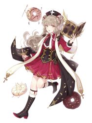 Rule 34 | 1girl, boots, brown hair, donut (food fantasy), doughnut, dress, food, food fantasy, full body, hair rings, highres, knife sheath, legwear garter, long hair, looking at viewer, official art, pale skin, second-party source, sheath, transparent background, twintails, yellow eyes