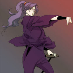 Rule 34 | asakura noi, image sample, pixiv sample, ponytail, purple hair, purple theme, resized, thumbs down, wristband
