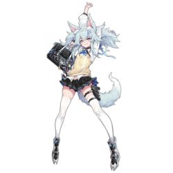 Rule 34 | 1girl, animal ear fluff, animal ears, arms up, bag, beige vest, black skirt, blue eyes, blue hair, blush, boots, bow, bowtie, breasts, buckle, cardigan vest, collared shirt, fox ears, fox tail, full body, girls&#039; frontline, grin, gun, hair between eyes, hair ornament, handgun, heart, heart-shaped pupils, holding, holding bag, holster, looking at viewer, mab pa-15, nail polish, official alternate costume, official art, pa-15 (girls&#039; frontline), pa-15 (high school thrills) (girls&#039; frontline), pistol, plaid, plaid skirt, school bag, school uniform, shanyao jiang tororo, shirt, sidelocks, skindentation, skirt, small breasts, smile, snap-fit buckle, solo, standing, symbol-shaped pupils, tail, thigh holster, thighhighs, transparent background, twintails, untucked shirt, vest, weapon, white shirt, white thighhighs, yellow vest