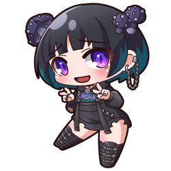 Rule 34 | 1girl, :d, absurdres, black collar, black footwear, black hair, black hoodie, black nails, blue hair, blush, boots, chibi, collar, double v, ear chain, full body, hands up, highres, hood, hood down, hoodie, indie virtual youtuber, kinokoma tango, knee boots, long sleeves, looking at viewer, multicolored hair, mushroom on head, nail polish, open mouth, puffy long sleeves, puffy sleeves, purple eyes, saishosaisekojo, smile, solo, spiked collar, spikes, streaked hair, transparent background, v, virtual youtuber