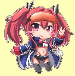 Rule 34 | 1girl, :p, artistic error, azur lane, belt, bikini, bikini under clothes, black shorts, blue jacket, blush stickers, breasts, bremerton (azur lane), buckle, chibi, cleavage, commentary request, crop top, crop top overhang, cropped legs, crossed bangs, cutoffs, ear piercing, eyewear on head, geo (yukishitadou), grey belt, grey hair, grey thighhighs, groin, hair between eyes, hair intakes, hair ornament, hand up, highleg, highleg bikini, jacket, large breasts, lifebuoy, long hair, long sleeves, looking at viewer, midriff, mole, mole on breast, mole under eye, multicolored hair, navel, navel piercing, open clothes, open jacket, piercing, pink bikini, pink eyes, pink hair, red-tinted eyewear, shirt, short shorts, shorts, side-tie bikini bottom, sidelocks, simple background, smile, snap-fit buckle, solo, streaked hair, sunglasses, swim ring, swimsuit, thigh strap, thighhighs, tinted eyewear, tongue, tongue out, twintails, two-tone hair, two-tone shirt, underboob, waving, yellow background