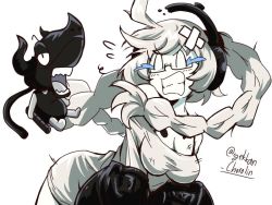 Rule 34 | &gt; &lt;, 10s, 1girl, absurdly long hair, abyssal ship, baby, bare shoulders, braid, choroli (chorolin), clenched teeth, colored skin, commentary request, crossed bandaids, closed eyes, flying teardrops, glasses, headphones, horns, kantai collection, long hair, monochrome, one-hour drawing challenge, pt imp group, scratches, supply depot princess, teeth, twitter username, very long hair, white hair, white skin