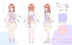 Rule 34 | 1girl, blue footwear, blue vest, blush, brown hair, center frills, closed mouth, frills, grey eyes, hanasato minori, highres, ittokyu, long hair, multiple views, plaid, plaid vest, pleated skirt, profile, project sekai, puffy short sleeves, puffy sleeves, shirt, shoes, short sleeves, skirt, smile, socks, translation request, vest, white background, white shirt, white skirt, white socks, x-ray