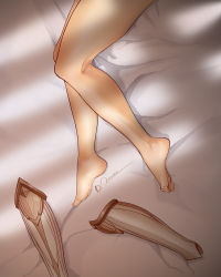 Rule 34 | 1girl, absurdres, armor, unworn armor, bare legs, barefoot, bed sheet, chinese commentary, commentary, commentary request, dated, english commentary, feet, feet only, female focus, foot focus, from above, genshin impact, greaves, highres, indoors, knees together feet apart, leg armor, legs, lower body, lying, mixed-language commentary, no shoes, noelle (genshin impact), on side, out of frame, signature, soles, solo, thighs, toenails, toes, xhb