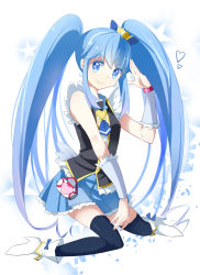 Rule 34 | 10s, 1girl, black thighhighs, blue eyes, blue hair, brooch, buts (11067), colored eyelashes, crown, cure princess, earrings, full body, happinesscharge precure!, heart, heart brooch, highres, jewelry, long hair, magical girl, matching hair/eyes, mini crown, precure, shirayuki hime, shoes, skirt, smile, solo, thighhighs, twintails, wrist cuffs