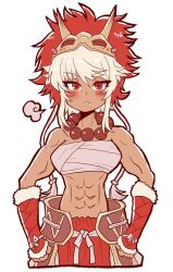 1girl 81hltmtaskrca biceps chest_sarashi fire_emblem fire_emblem_fates japanese_clothes looking_at_viewer mask mask_on_head muscular muscular_female nintendo rinkah_(fire_emblem) sarashi white_hair