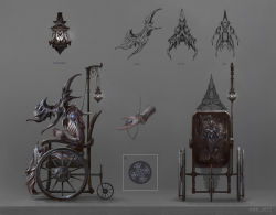 Rule 34 | ambiguous gender, artist name, blue eyes, chain, character sheet, concept art, concert, creature, dated, english text, gem, grey background, highres, holding, hunched over, jlien-, lantern, multiple views, original, ribs, sitting, wheelchair