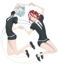 Rule 34 | 2others, absurdres, androgynous, cinnabar (houseki no kuni), colored eyelashes, full body, hair between eyes, highres, holding hands, houseki no kuni, long bangs, multiple others, tagme, wavy mouth, white background