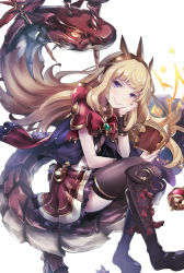 Rule 34 | 10s, 1girl, bad id, bad twitter id, black thighhighs, blonde hair, boots, cagliostro (granblue fantasy), comic, dragon, granblue fantasy, long hair, looking at viewer, pokimari, purple eyes, smile, thighhighs