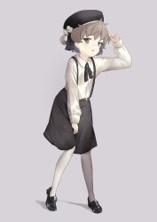 Rule 34 | 1girl, :o, absurdres, beret, black footwear, black hat, black ribbon, black skirt, brown eyes, brown hair, censored, collared shirt, commentary request, fang, flower, grey background, hair flower, hair ornament, hair rings, hat, hatoba tsugu, highres, loafers, long sleeves, odeclea, open mouth, pantyhose, ribbon, rose, shirt, shoes, skirt, solo, standing, suspender skirt, suspenders, virtual youtuber, white flower, white pantyhose, white rose, white shirt