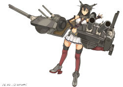 Rule 34 | 10s, 1girl, baba arumi, bad id, bad pixiv id, black hair, brown eyes, cannon, elbow gloves, fingerless gloves, gloves, headgear, kantai collection, long hair, nagato (kancolle), solo, standing, thighhighs