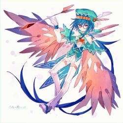 Rule 34 | 1boy, arrow (projectile), blue hair, brown cape, cape, center frills, creatures (company), decidueye, frills, game freak, gen 7 pokemon, glasses, green hat, hat, hat feather, hibi89, highres, long hair, long sleeves, looking at viewer, low ponytail, nintendo, pants, personification, pokemon, red-framed eyewear, red eyes, shirt, simple background, solo, thigh strap, very long hair, white background, white pants, white shirt