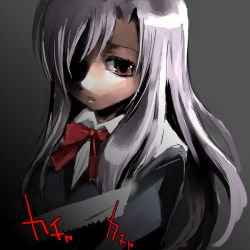 Rule 34 | 00s, 1girl, bow, bowtie, brown eyes, close-up, closed mouth, expressionless, hair over one eye, katsura kotonoha, kazumiya akira, red bow, red bowtie, school days, shaded face, solo, upper body, yandere