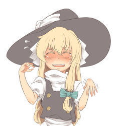 Rule 34 | 1girl, blush, female focus, hat, kirisame marisa, kouzilow, simple background, solo, touhou, upper body, white background, witch, witch hat