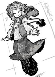 Rule 34 | 1girl, alternate costume, boots, contemporary, greyscale, hair ornament, hood, hoodie, monochrome, mouse (animal), multicolored hair, short hair, skirt, smile, solo, toramaru shou, touhou, two-tone hair, vest, yt (wai-tei)