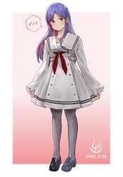 Rule 34 | 1girl, alternate costume, black footwear, blue hair, dress, full body, grey pantyhose, highres, kantai collection, ld (luna dial398), loafers, long hair, long sleeves, multicolored hair, neckerchief, pantyhose, purple eyes, red hair, red neckerchief, sailor dress, shoes, solo, south dakota (kancolle), standing, star (symbol), white dress, white hair