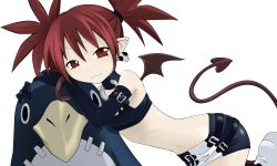 Rule 34 | 1girl, disgaea, etna (disgaea), highres, pointy ears, prinny, red eyes, red hair, short hair, tail, transparent, vector trace, wings