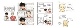 Rule 34 | 2boys, ?, akaashi keiji, black hair, blue eyes, blush, bokuto koutarou, chibi, claireiosity, closed eyes, closed mouth, collared shirt, comic, confused, covering face, curly hair, dyed hair, embarrassed, english text, eyebrows, face, forehead, glasses, haikyuu!!, hair up, hand on another&#039;s shoulder, happy, highres, holding, holding microphone, jersey, long sleeves, looking at another, male focus, microphone, multiple boys, nose, nose blush, pale skin, parted lips, red shirt, shirt, short hair, sleeves past elbows, smile, speech bubble, spiked hair, sportswear, standing, steaming body, stitched, sweat, teeth, third-party edit, towel, towel around neck, v, volleyball uniform, white background, white hair, white shirt, yaoi, yellow eyes