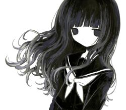 Rule 34 | 1girl, bags under eyes, closed mouth, dot mouth, dot nose, empty eyes, highres, long hair, looking at viewer, monochrome, neckerchief, noroi (rnatataki), original, school uniform, serafuku, simple background, solo, upper body, white background
