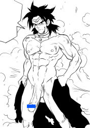 Rule 34 | 1boy, abs, broly (dragon ball z), censored, dragon ball, dragonball z, huge penis, inmomakuro, jewelry, male focus, monochrome, nude, pectorals, pectorals, penis, solo