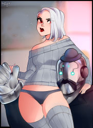 Rule 34 | ashe (overwatch), hair over one eye, overwatch, overwatch 1, panties, solo focus, sweater, tagme, underwear, white hair