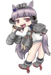 Rule 34 | 1girl, animal ears, ankle socks, binoculars, black skirt, blunt bangs, bow, cannon, chibi, clothing cutout, cosplay, dress, ear bow, food, gold ship (umamusume), headset, high heels, highres, holding, holding binoculars, holding food, horse ears, horse girl, horse tail, kantai collection, long hair, name connection, purple bow, red eyes, rudder footwear, sailor dress, sakusan (ss-awesome), silver hair, skirt, socks, solo, speaking tube headset, tail, tail through clothes, torpedo launcher, trait connection, turret, umamusume, yukikaze (kancolle), yukikaze (kancolle) (cosplay)