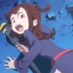 Rule 34 | 10s, animated, animated gif, brown hair, kagari atsuko, little witch academia, lowres, red eyes, sexually suggestive, staff