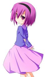Rule 34 | 1girl, arms behind back, female focus, hassai, highres, komeiji satori, purple hair, short hair, simple background, skirt, solo, touhou