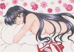 Rule 34 | 1990s (style), 1girl, bed, bishoujo senshi sailor moon, black hair, blush, breasts, highres, hino rei, long hair, lying, nude, on bed, rascal (n119), sailor mars, tagme, under covers