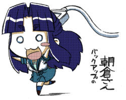 Rule 34 | 00s, 1girl, achakura, asakura ryouko, blue hair, cable, chibi, moroyan, o o, school uniform, serafuku, solo, suzumiya haruhi no yuuutsu