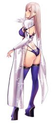 Rule 34 | 1girl, absurdres, alternate costume, applekun, ass, blue eyes, blush, boots, breasts, bridal gauntlets, commentary, fate/grand order, fate (series), feather trim, fingernails, floral print, from behind, full body, gold trim, hair down, high heel boots, high heels, highleg, highleg swimsuit, highres, long hair, medium breasts, miyamoto musashi (fate), miyamoto musashi (fate/grand order), miyamoto musashi (swimsuit berserker) (fate), miyamoto musashi (swimsuit berserker) (third ascension) (fate), parted lips, platform boots, platform footwear, see-through, simple background, standing, swimsuit, thigh boots, thighhighs, thighs, wedge heels, wide sleeves