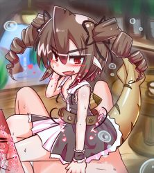 Rule 34 | 1boy, 1girl, aoihitsuji, brown hair, clothed female nude male, cross-section, dress, drill hair, flat chest, hair ribbon, monster girl, nude, red eyes, ribbon, sex, tail, vaginal