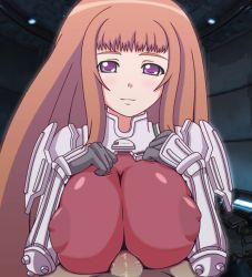 Rule 34 | 00s, blush, bodysuit, breasts, joy (artist), ken marinaris, large breasts, long hair, paizuri, paizuri over clothes, penis, pink hair, pixiv sample, smile, uncensored, zone of the enders, zone of the enders 2